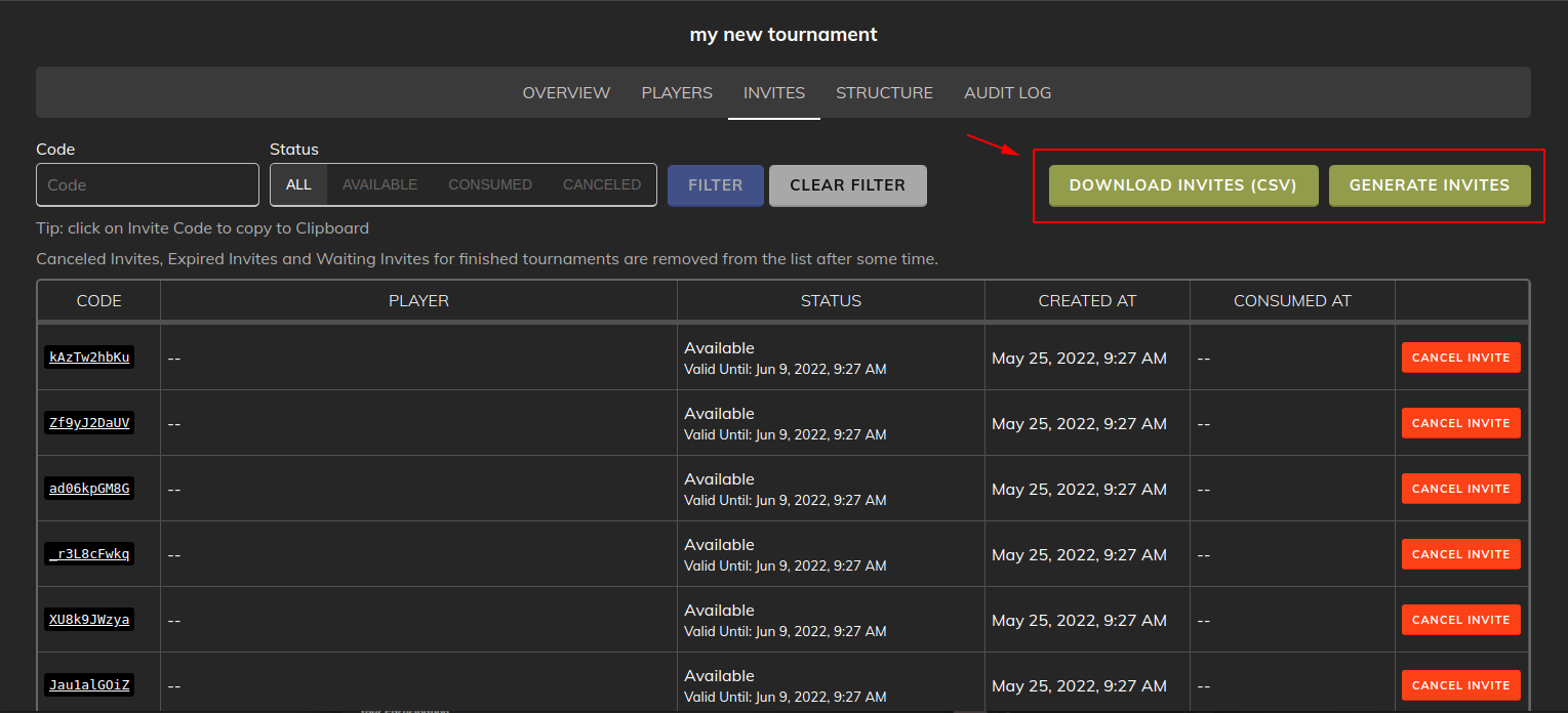 Poker Now Multi-Table Tournament Invites List