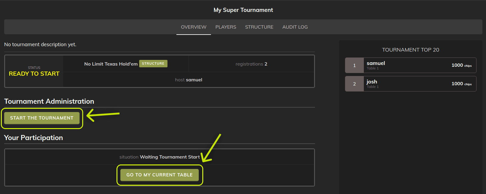 Poker Now multi-table tournament starting the tournament