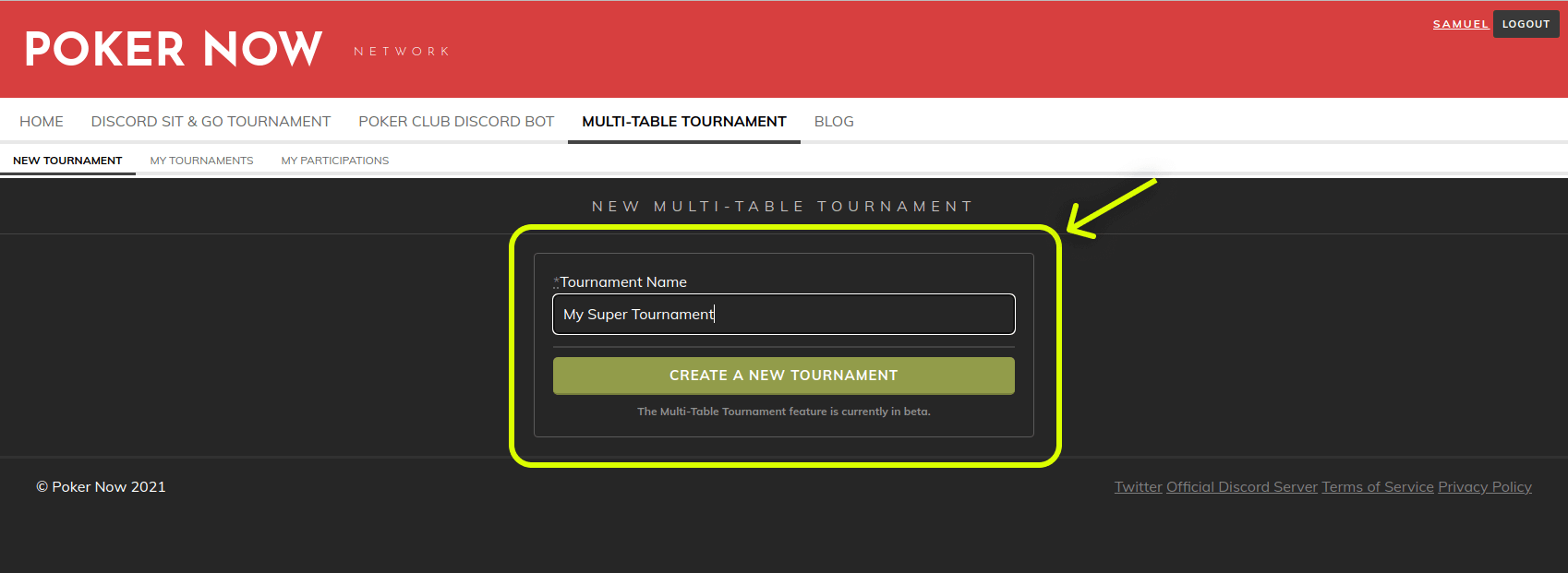 New private Poker Now multi-table tournament form