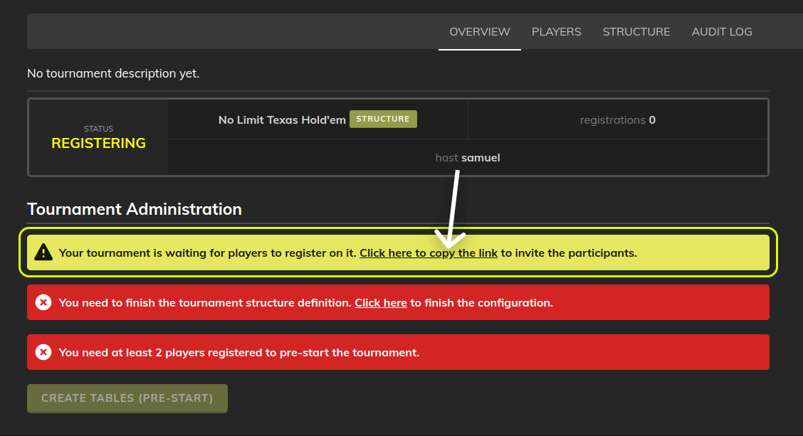 Poker Now multi-table tournament warning to invite friends