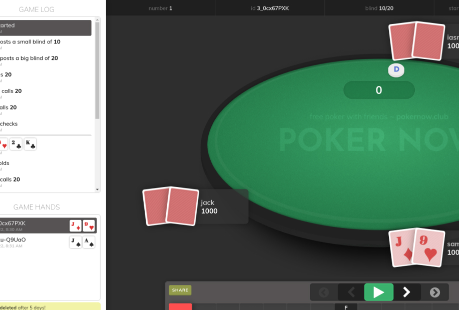 Poker Now hand replayer feature.