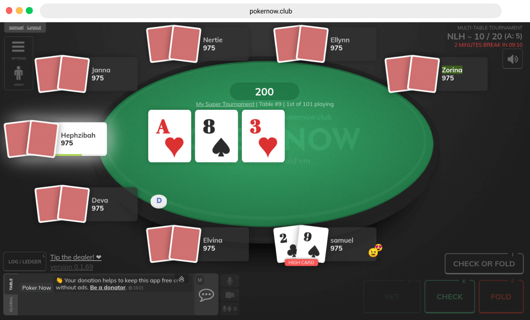 Poker Now private multi-table tournament running game.
